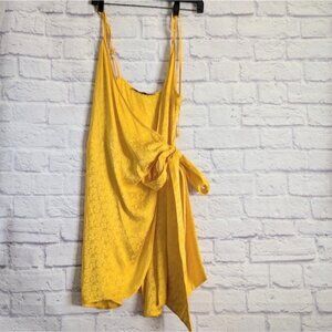 The Andamane Dida Floral Jacquard Mini Wrap Dress L NEW Yellow Gold Satin